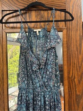 Joie Teal Floral Maxi Dress with Ruffle V-Neck - excellent used condition